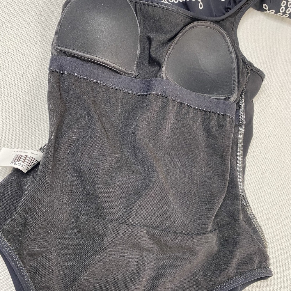 Profile By Gottex Sz 6 Ruffle Embroidered One Shoulder One Piece Black Swimsuit - Picture 10 of 16